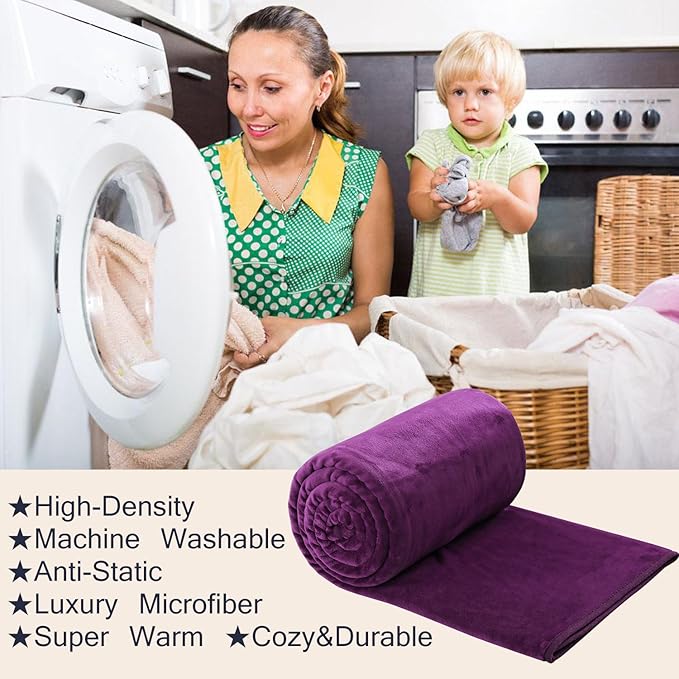 HOZY Soft Blanket Twin Size Fleece Warm Fuzzy Throw Blankets for The Bed Sofa Lightweight 350GSM Purple 66"*90"