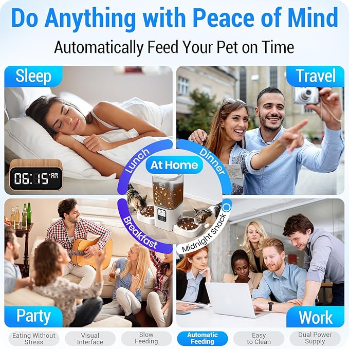 Automatic Cat Feeder with Slow Feed for 2 Cats: Timed Automatic Dog Feeder with Information Visualization Interface, Cat Food Dispenser for Multiple Pets, Detachable for Easy Cleaning-29 Cup-Mewly Pet