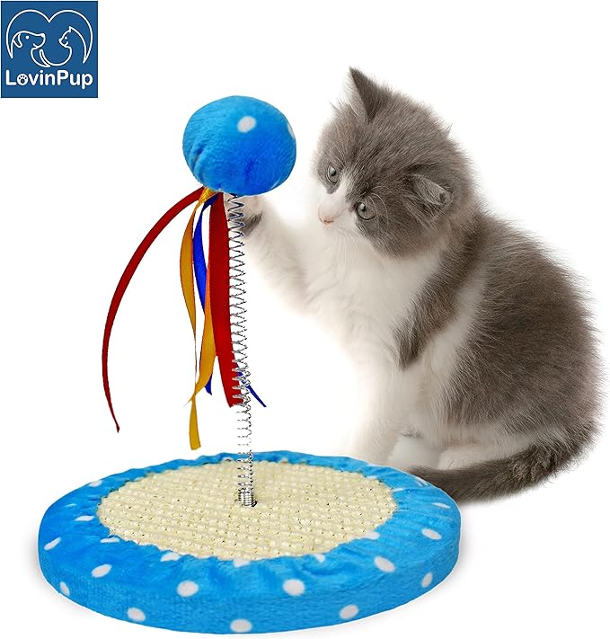 Cat Tree with Toy Ball, Interactive Cats Scratcher Toys with Colorful Ribbons, Play kat Tree, Fun, Entertaining for Large Cats and Small Kittys-Mewly Pet