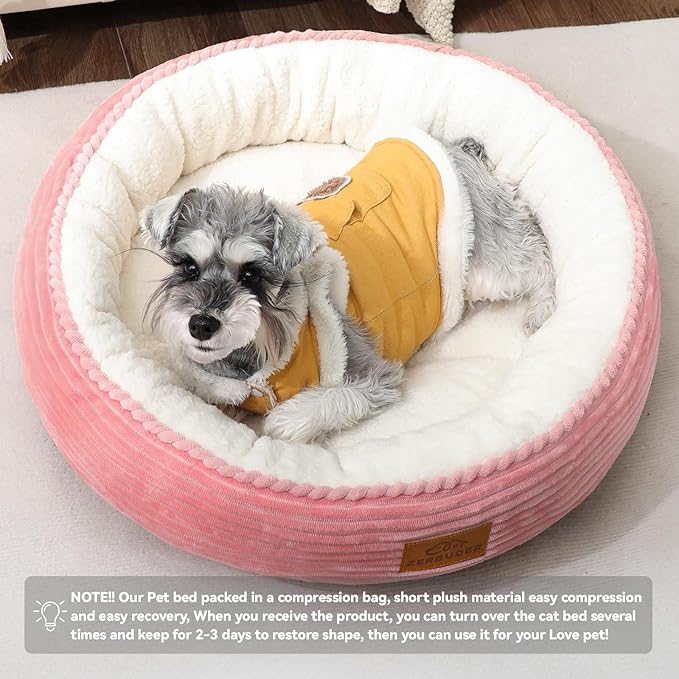 23in Pink Round Cat Dog Bed for Large Medium Small Dogs Cats, Machine Washable Sleeping Sofa, Non-Slip Bottom Breathable Soft Calming Pet Cuddler for Indoor/Outdoor/Car/Cage-Mewly Pet