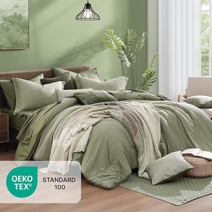 Monbix Twin XL Comforter Set Sage Green, Cationic Dyeing Bedding Set Reversible 5 Pieces, All Season Bed in a Bag with Comforter, Sheets, Pillowcase & Sham