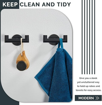 Angle Simple Double Towel Hook Matte Black 2 PCS, Stainless Steel Bathroom Robe Hook, Hand Towel Holder for Wall