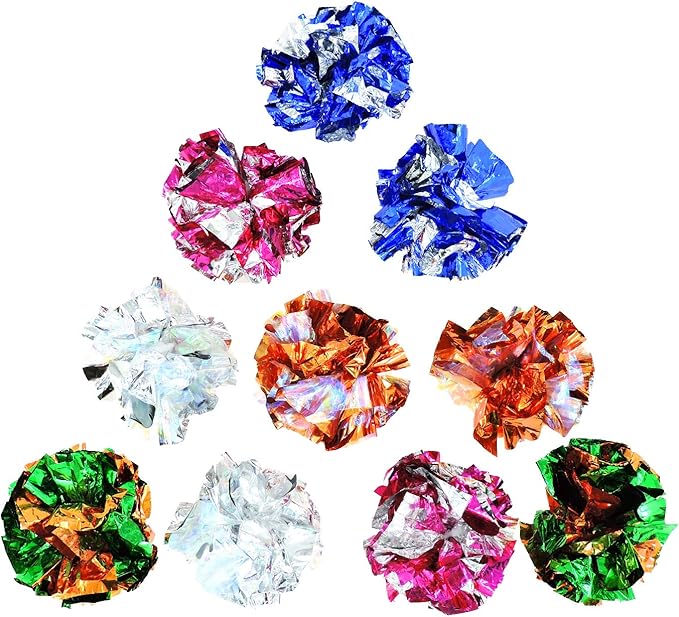 Andiker 10PC Cat Crinkle Balls, 2.36 Inches 5 Colors Kitten Balls Interactive Cat Toys for Indoor Cats to Chew, Chase, Swat, Bite, Hunt to Kill Time and Keep Fit(10 pcs)-Mewly Pet