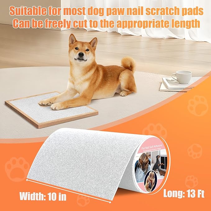 Pet Nail Self Adhesive Replacement Emery Paper Fits Most Dog Scratch Pad Cat Litter Box DIY on The Places Where Pets Like to Scratch Alternatives to Cat and Dog Nail Clippers (10in*13ft, White)-Mewly Pet