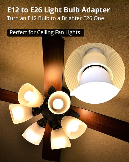JACKYLED 2-Pack E12 to E26 Adapter, E12 Light Socket to Medium Base, E26 E27 Converter Light Socket Adapter, Chandelier Socket E12 Light Bulb Adapter