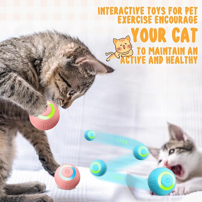 6 Pack Interactive Cat Ball Toy for Indoor Automatic Smart Rolling Ball with LED Light 2 Modes Electric Self Rolling Toy for Large and Small Puppy Kitten-Mewly Pet