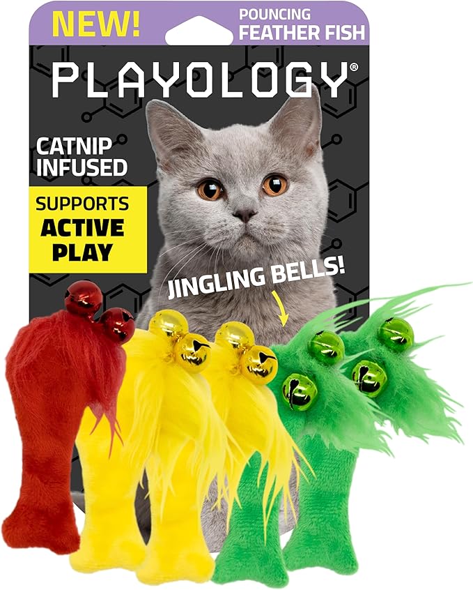 Playology Cat Toy Set | 5-Pack Feather Fish | Interactive Feather Toys for Cats | Stimulating Playtime Fun-Mewly Pet