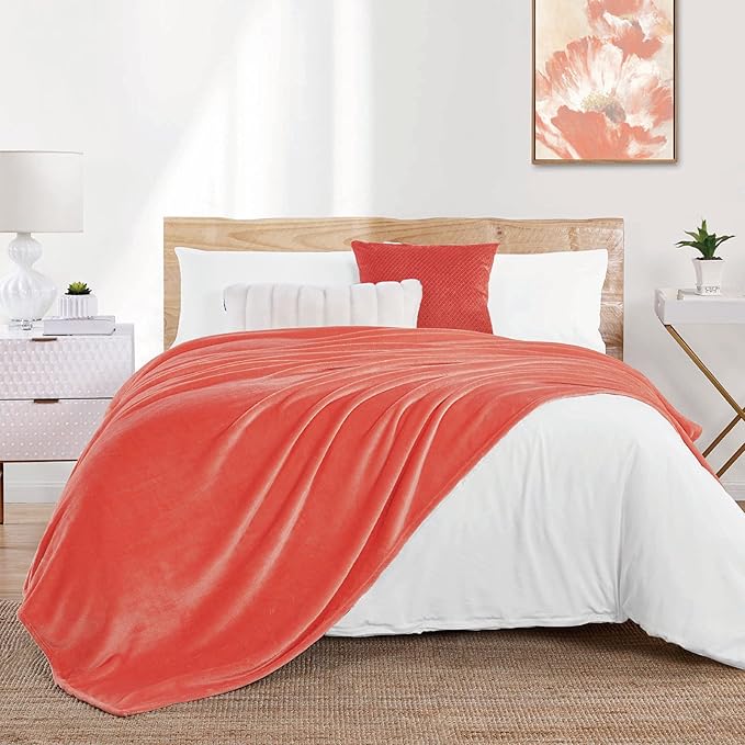 Walensee Fleece Blanket Plush Throw Fuzzy Lightweight (California King Size 108x102Coral) Super Soft Microfiber Cal King Size Flannel Blankets for Couch, Bed, Sofa Warm and Cozy for All Seasons