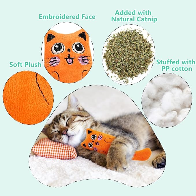 SCHITEC Catnip Toys, [8 PCS] Soft Plush Cat Nip Chew Toy for Indoor Cats, Interactive Kitten Pillow Kitty Teething Toy-Mewly Pet