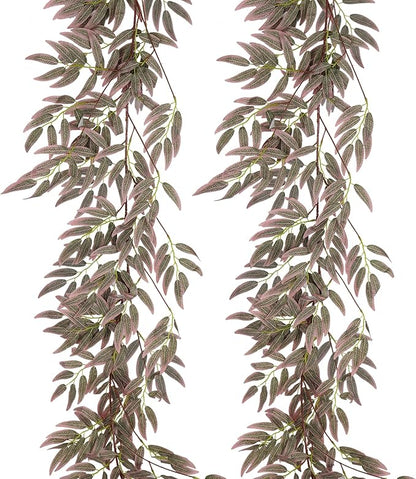 RECUTMS Artificial Hanging Willow Leaves Greenery 2Pcs 5.7Ft Fake Silk Leaves Ivy Garland Faux Vine Plants Decoration for Indoor Outdoor Home Garden Wedding Jungle Birthday Party Table Spring Decor