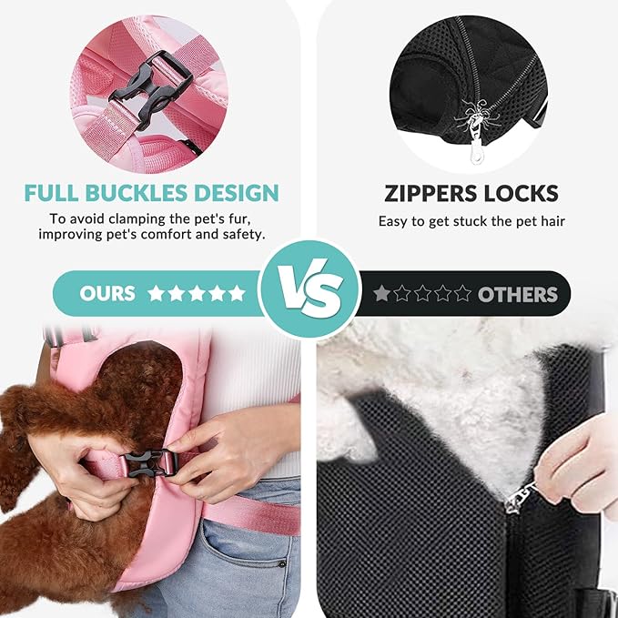 Lukovee Dog Backpack Carrier, Legs Out Easy-fit Dog Front Carrier for Small Medium Dogs, Adjustable Hands Free Dog Chest Carrier for Hiking Cycling (Pink,Medium)-Mewly Pet