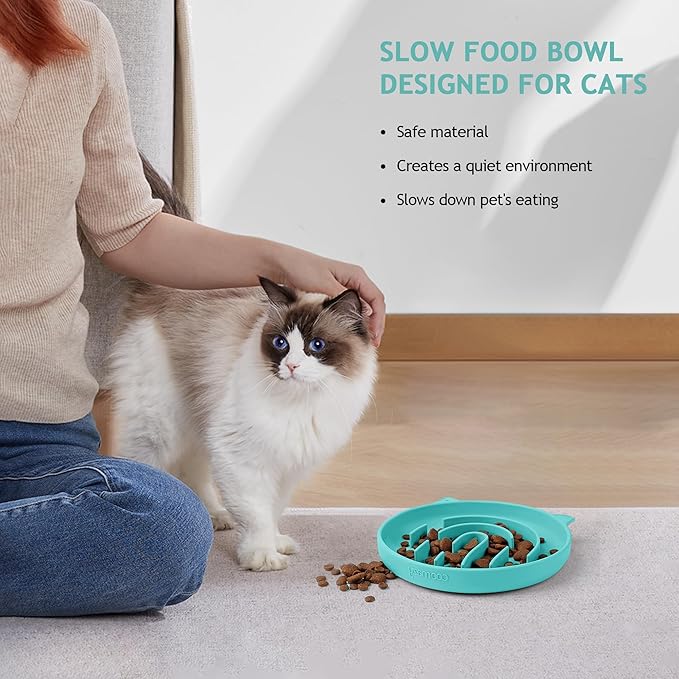 Coomazy Silicone Slow Feeder Dog Cat Bowls, Interactive Puzzle Toy for Pets Dry/Wet Food Training, Keeps Dogs Cats Busy, Prevents Puppy Kitty Overeating (Cyan, 1.4 Cup)-Mewly Pet