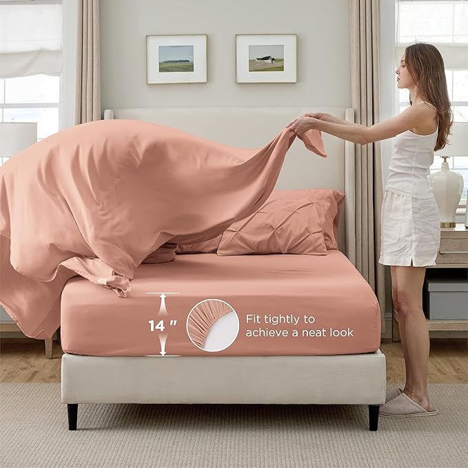 Bedsure Full Comforter Set Dusty Pink - Bed in a Bag Full Size Bedding Set 7 Pieces, GentleSoft™ Pintuck Bed Set Gift for Family, Pinch Pleat All Season Comforter with Sheets, Pillowcases & Shams