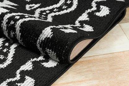 Custom Length Cut to Size Tribal Ethnic Southwestern Inspired Hallway Runner Rug, Non Slip Rubber Backed, 31 inch Wide X Customized Length, Aztec Black, 31 inch X 33 feet