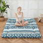 Japanese Floor Mattress, Futon Mattress with Storage Bag and Washable Cover, Roll Up Tatami Mat Suitable for Guest Room (Blue Striped Jacquard, Queen)