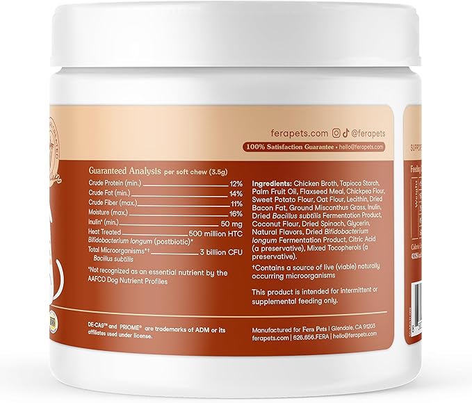 Fera Pets Probiotics for Dogs with Prebiotics and Postbiotics - Full Spectrum Gut Health Support - Promotes a Balanced Gut Microbiome - Boosts Immune Health - 90 Soft Chews-Mewly Pet