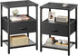 Huuger Nightstand Set of 2, Night Stand with Fabric Drawer, Mesh Shelf, Side Table with Storage, Fabric Drawer Dresser, Open Shelf, Metal Frame, Bedroom, Black