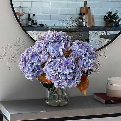 YalzoneMet 4 Pcs Hydrangea Artificial Flower Lifelike 21'' Long Stem Latex Real Touch Hydrangea for Xmas Home Party Kitchen Thanksgiving Table Centerpiec Christmas Decor 2 White + 2 Purple
