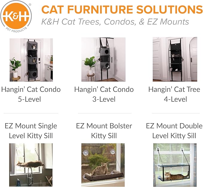 K&H Pet Products EZ Mount Cat Window Perch for Large Cats, Sturdy Kitty Sill Window Hammock Bed, Steel Frame, Sturdy Suction Cups, Washable Shelf Cover, Foldable - Fits 27"W X 23"H Glass Spaces-Mewly Pet