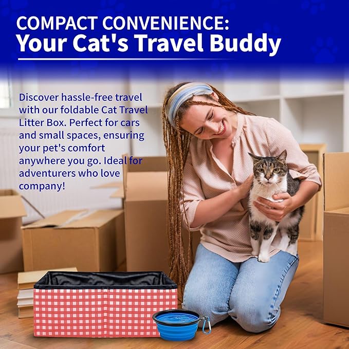 Pet Fit For Life - Vibrant Collapsible Travel Cat Litter Box - Portable, Foldable, Compact Design with Bonus Water Bowl - Ideal for Car & Camping - Reusable, Cats Safe - Coral, (16"x12"x5")-Mewly Pet