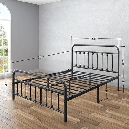 Golden Gate Beds Victorian Vintage Style Metal Bed Frame with Wrought Iron Headboard and Footboard, Classic Platform Bedframe with Storage, No Box Spring Needed, Mattress Foundation, Black, Full Size