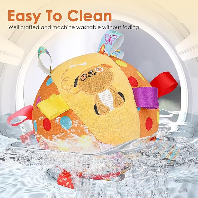 Dog Squeaky Plush Toy with Straps, 6-Inch Soft Stuffed Ball with Cotton Material and Bell Built-in, Pet Interactive Fetch Toy for Small to Large Dog-Mewly Pet