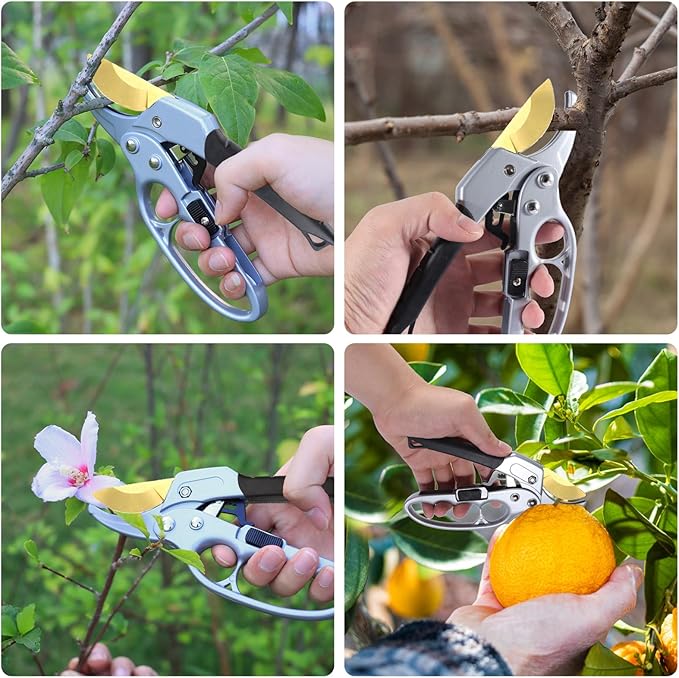 Ultra Sharp Germany Titanium Steel Pruning Shears - Cuts 3X Easier, Weak Hand Arthritis Snips, Rust-Resistant, Effortlessly 1-Inch Cut Capacity Garden Scissors, Ergonomic Handle-Mewly Pet