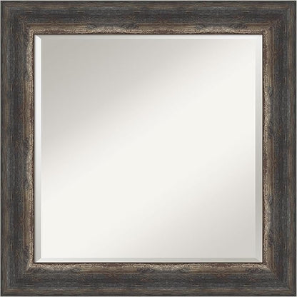 Amanti Art Brown Bathroom Mirror for Over Sink, 25x25 Bark Rustic Char Square Vanity Mirror, Medium Country Rustic Frame, Hangs Horizonally and Vertically, Bathroom Wall Decor, Beveled Edge
