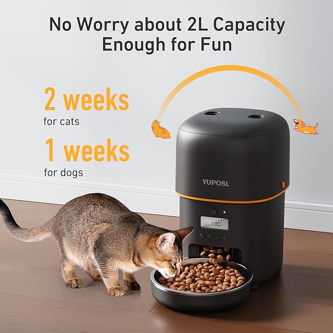 Automatic Cat Feeder - 2L Cat Food Dispenser, Timed Auto Pet Feeder with 180-day Battery Life, 1-6 Meals Per Day, 1-16 Portion, Desiccant Bag Keeps Dry Food Fresh, Also for Small Dogs-Mewly Pet
