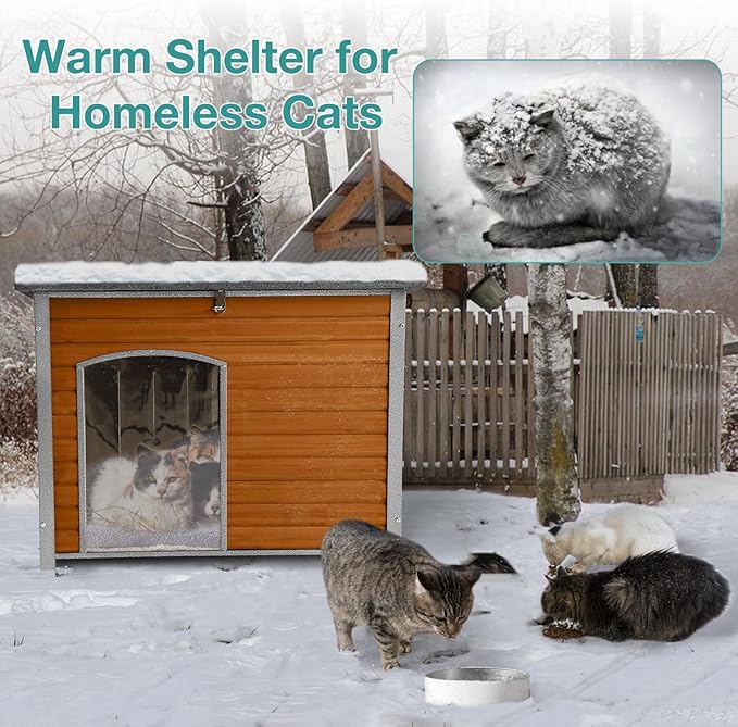 Indoor Outdoor Dog House,Anti-Chewing Iron Frame Dog Kennel,Wood Warm Pets Home,Weatherproof Outside Shelter (43.3" (L) x 29.4" (W) x 33.4" (H) Brown)-Mewly Pet