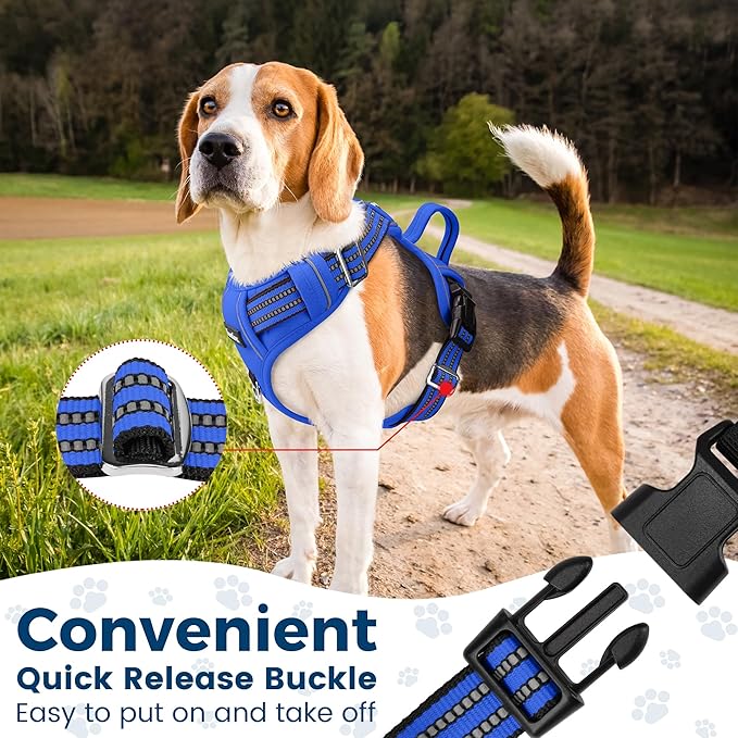 Funfox Dog Harness No Pull, Adjustable Pet Vest Harness, Super Soft Material with Vertical Handle Easy Control, Reflective Night Walking, 2 Leash Clips for Small Sized Dogs, Blue, S-Mewly Pet