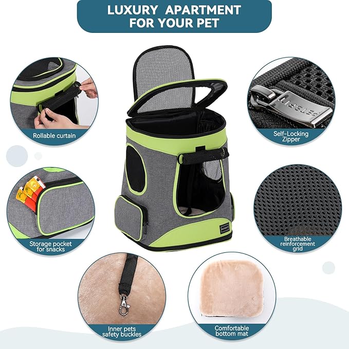 Petsfit Pet Backpack Carrier Easy-Fit Dog Travel Backpack Carrier for Hiking Walking Cycling Suitable for Small Medium Dogs Cats and Rabbits up to 22 Pounds, Green-Mewly Pet