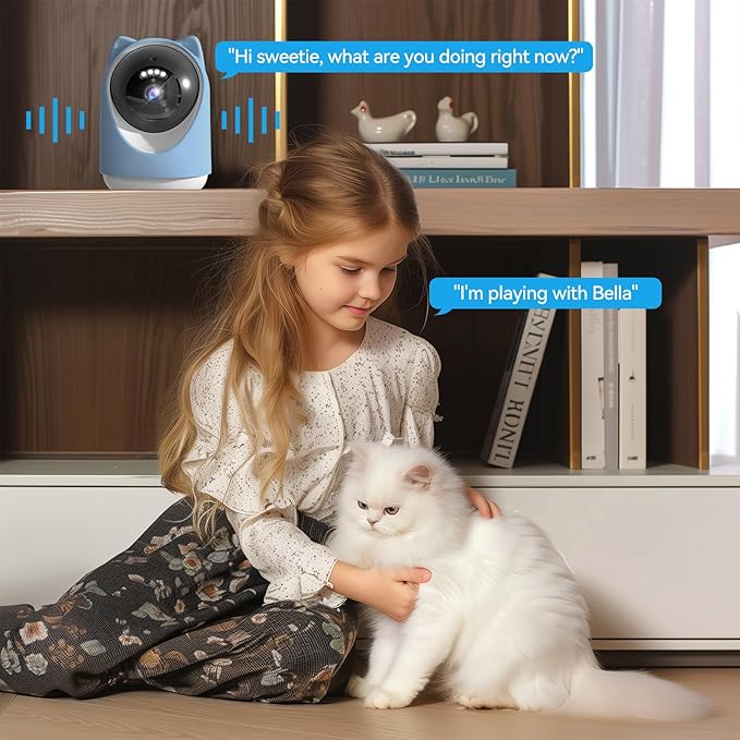 Security Camera Indoor,Wi-Fi &Two-Way Audio,Indoor Camera for Home,Baby/Dog/Cat/Pet Camera with Phone app,Night Vision,Motion Tracking, Compatible with Alexa (Blue)-Mewly Pet