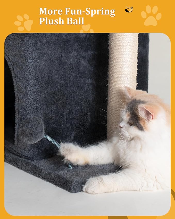 24in Cat Tree Tower with Scratching Post, 19 * 16.5in Window Perch for Large Cats, 2 Cat Condo Cubbies for Indoor Kittens, Dark Gray-Mewly Pet