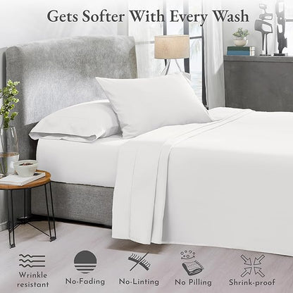 California Design Den 2-Pack 100% Cotton King Size Sheets Set 400 Thread Count Sateen - Extra Soft, Breathable & Cooling Sheets, Wrinkle Resistant, 2 Sets of Deep Pocket Bed Sheets - Antique White
