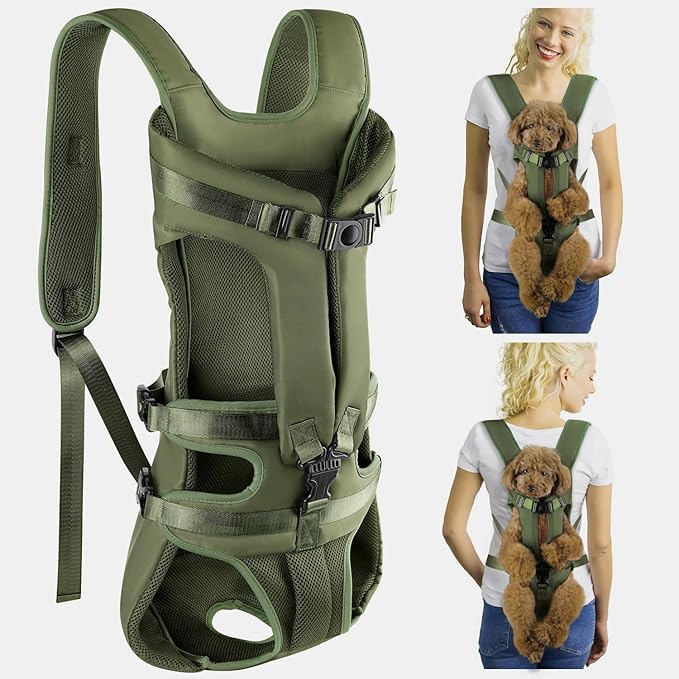 Lukovee Dog Backpack Carrier, Legs Out Easy-fit Dog Front Carrier for Small Medium Dogs, Adjustable Hands Free Dog Chest Carrier for Hiking Cycling (Green,X-Large)-Mewly Pet