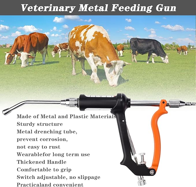30ML Veterinary Metal Feeding Gun, Continuous Drench Gun Dosing Device Veterinary Adjustable Medicine Dispenser Husbandry Autonomous Feeding Tool, Pig Cattle, Sheep, Horse for Drench Gun-Mewly Pet
