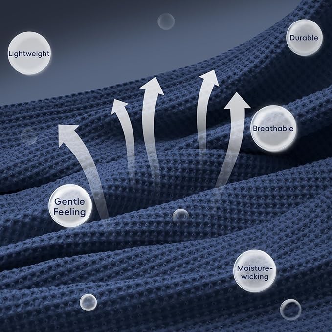 PHF 100% Cotton Waffle Weave Blanket Queen Size for Bed,Snag Proof Lightweight Breathable Throw for Couch,Great for Layering in Cold Weather,Machine Washable, Home Decor Gift-Navy Blue/Bright Blue