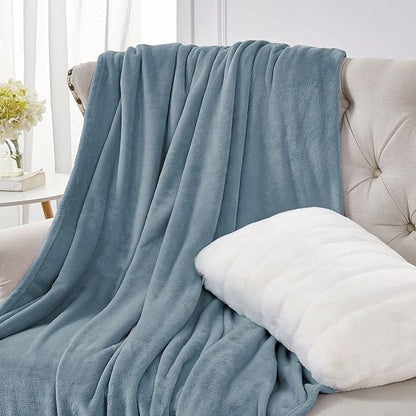 Walensee Fleece Blanket Plush Throw Fuzzy Lightweight (Throw Size 50x60 Washed Blue/Slate Blue/Grey Blue) Super Soft Microfiber Flannel Blankets for Couch, Bed, Sofa Warm and Cozy for All Seasons