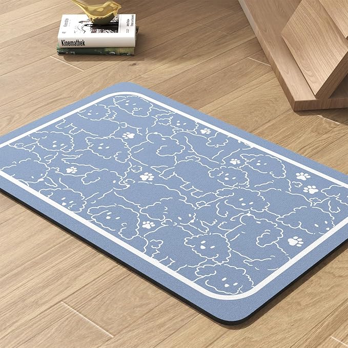 Pet Feeding Mat-Absorbent Dog Mat for Food and Water Bowl-No Stains Quick Dry Water Dispenser Mat-Dog Accessories Pet Supplies-Bowl for Messy Drinkers（BLUEDOGS,12"x19"-Mewly Pet