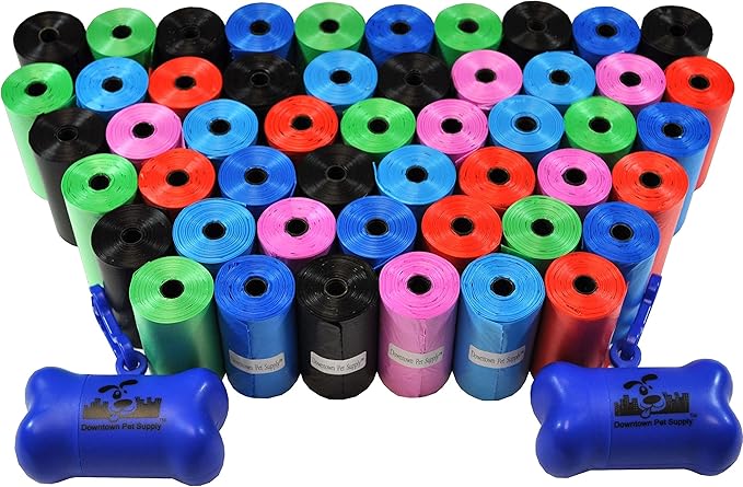 Downtown Pet Supply Dog Waste Bags (1000 CT - Rainbow Bags & 2 Dispensers) Clips to Dog Leashes & Harnesses - Poop Scoop Bags are Leak-Proof & Unscented-Mewly Pet