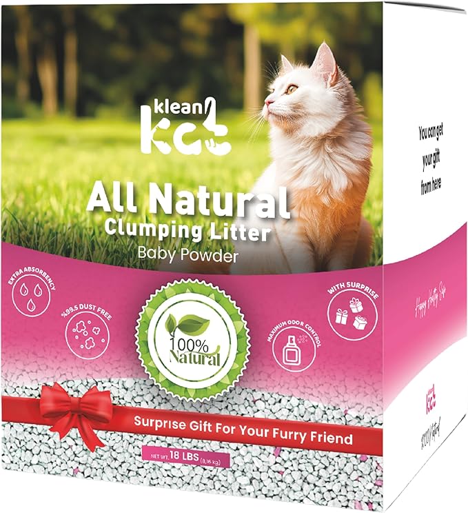 All Natural Clumping Cat Litter – Multiple Scents – Low Dust, Odor Control – Baby Powder 18 lb - Surprise Toy Inside-Mewly Pet