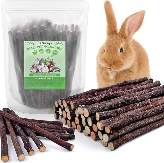 Bissap 230g/8.1oz Apple Sticks for Rabbits, Natural Bunny Chew Toys and Treats for Chinchilla Guinea Pig Hamster Gerbil Small Animals Pet Apple Wood Stick Toys Teeth Grinding-Mewly Pet