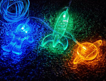 AceList 10 LED Children's Room LED String Light Astronaut Spaceship Rocket Pendants Holiday Party Lights Wall Window Nursery or Kids Room Decor Wedding Around The Garden Patio Christmas (Multicolour)