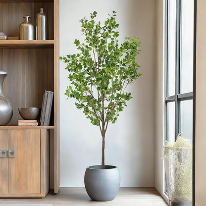 Faux Ficus Tree 7.5ft(90in) Artificial Floor Plant for Indoor Decor Realistic Potted Tree with Texture Silk Leaves and Natural Wood Trunk for Home Living Room,Office Perfect Housewarming Gift
