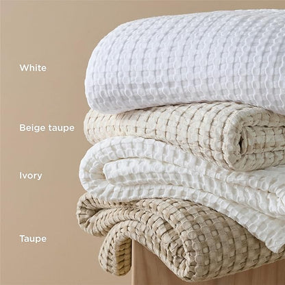 Bedsure Cooling Cotton Waffle Full Size Blanket - Lightweight Breathable Blanket of Rayon Derived from Bamboo for Hot Sleepers, Luxury Throws for Bed, Couch and Sofa, Taupe, 80x90 Inches