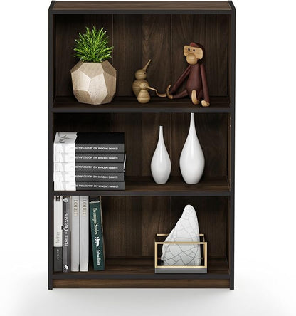 Furinno JAYA Book Shelf, 3-Tier Bookshelf, Bookcase with Adjustable Shelves, 9.5 x 24.5 x 40.3, for Living Room, Bedroom, Home Office, Columbia Walnut