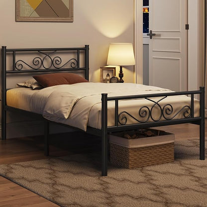 Yaheetech Twin Bed Frames Metal Platform Bed with Headboard and Footboard No Box Spring Needed Easy Assembly,Under-Bed Space: 12.6''/Black/Twin Bed