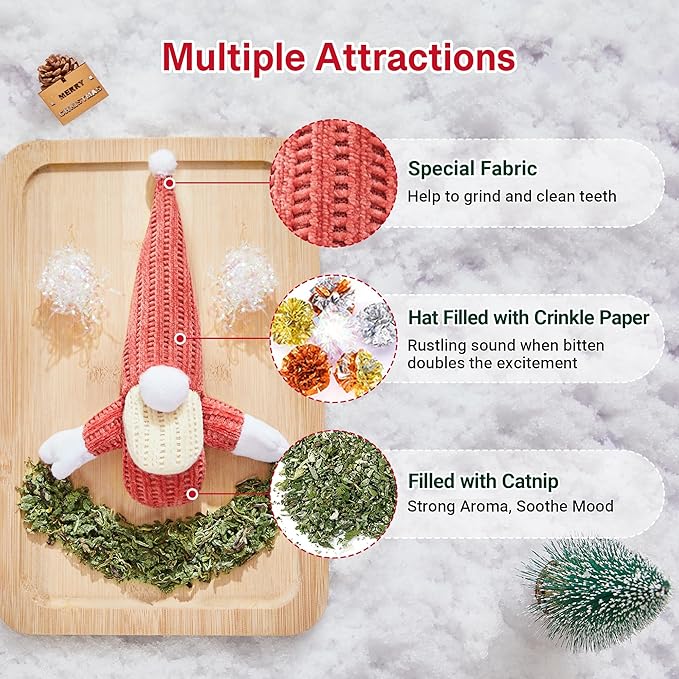 Potaroma Cat Toys 3 Pcs Catnip Crinkle Sound Santa Claus, Soft Durable Teething Material, Interactive Cat Kicker for Indoor Kitten Exercise 8.5 Inches for All Breeds-Mewly Pet