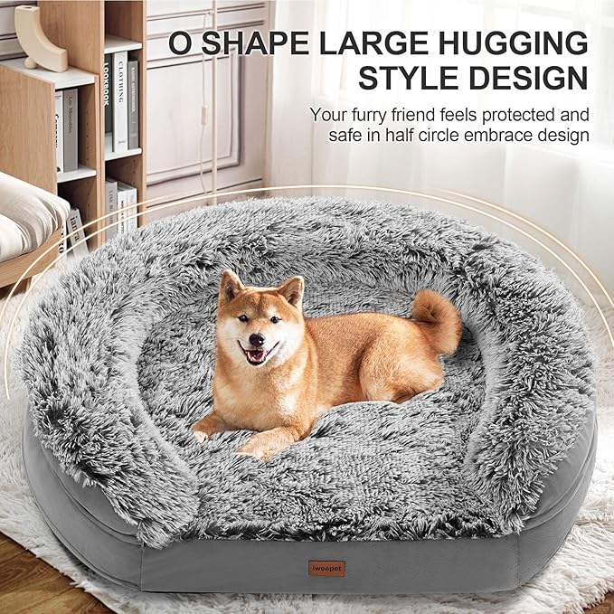 3.7 inch Thickened Orthopedic Dog Beds for Large Dogs, Supportive Dog Sofa Bed with 28D Egg-Crate Foam, Removable Washable Plush Cover, Waterproof Lining, Half-Round Design for Puppy, Senior Dog-Mewly Pet